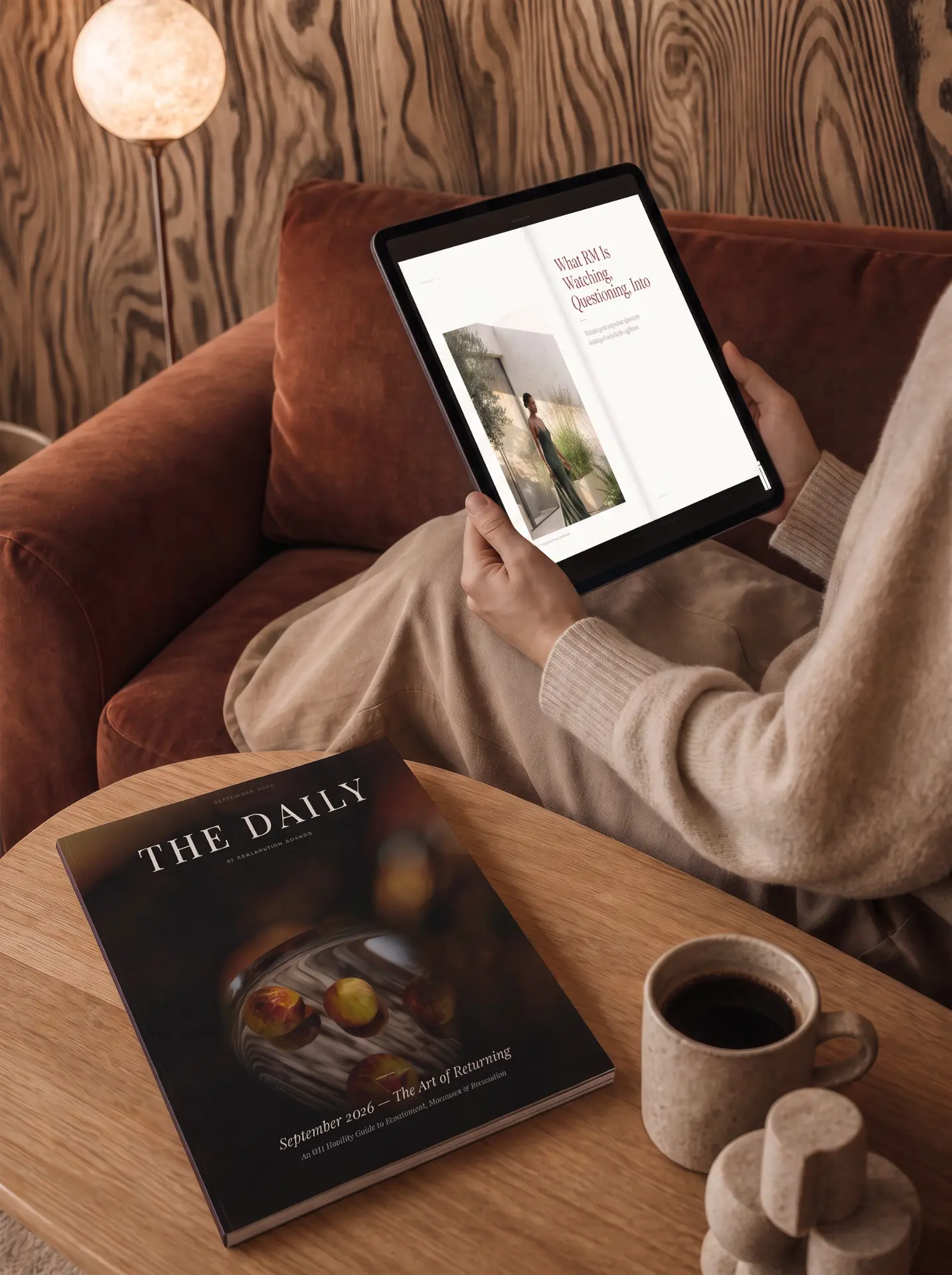An interior spread of The Daily, open on the table