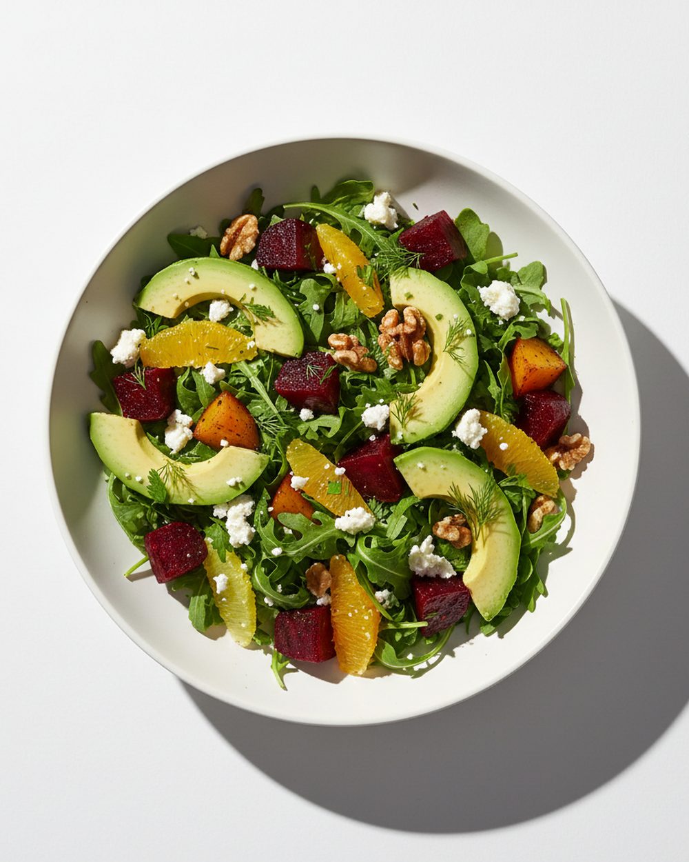 Roasted Beet + Goat Cheese Power Salad plated for the RM Menopause Support collection