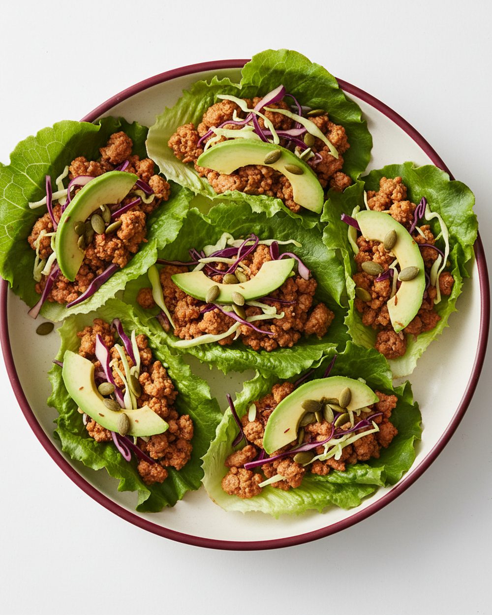 Turkey + Vegetable Lettuce Taco Cups plated for the RM Menopause Support collection
