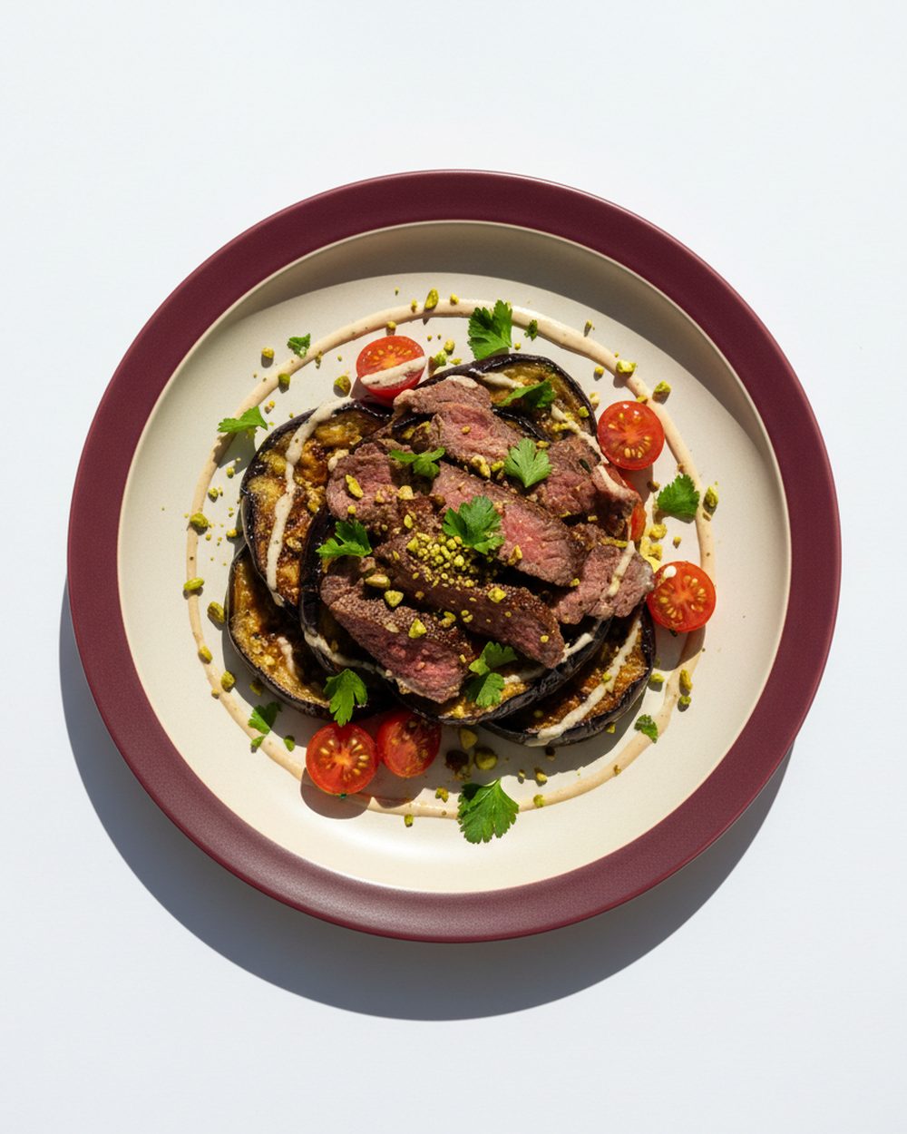 Beef + Roasted Eggplant Mediterranean Plate plated for the RM Menopause Support collection