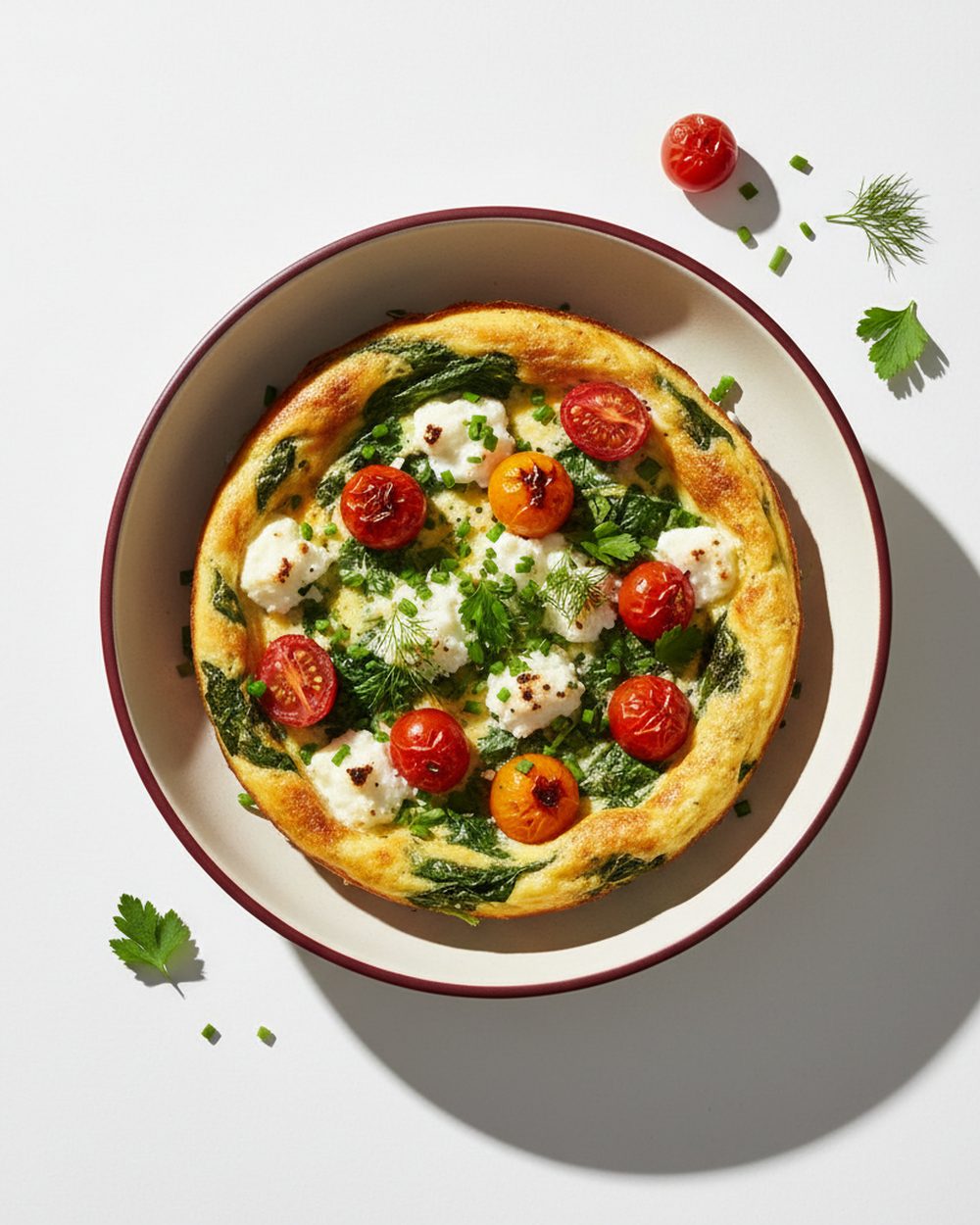 Spinach + Goat Cheese Herb Egg Bake plated for the RM Menopause Support collection