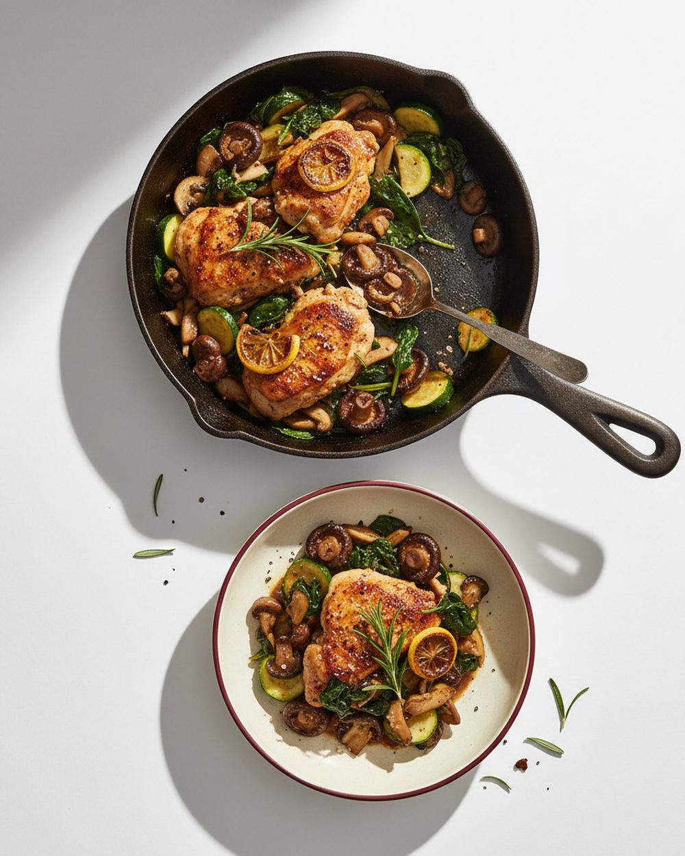 Rosemary Chicken + Mushroom Skillet plated for the RM Menopause Support collection