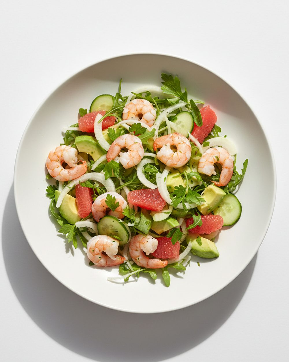 Wild Shrimp + Avocado Citrus Salad plated for the RM Menopause Support collection