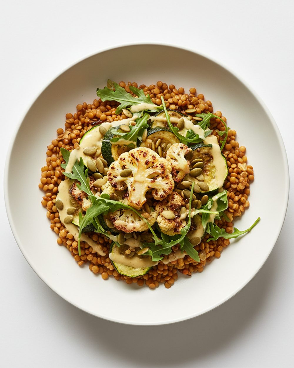Golden Lentil + Roasted Vegetable Salad plated for the RM Menopause Support collection