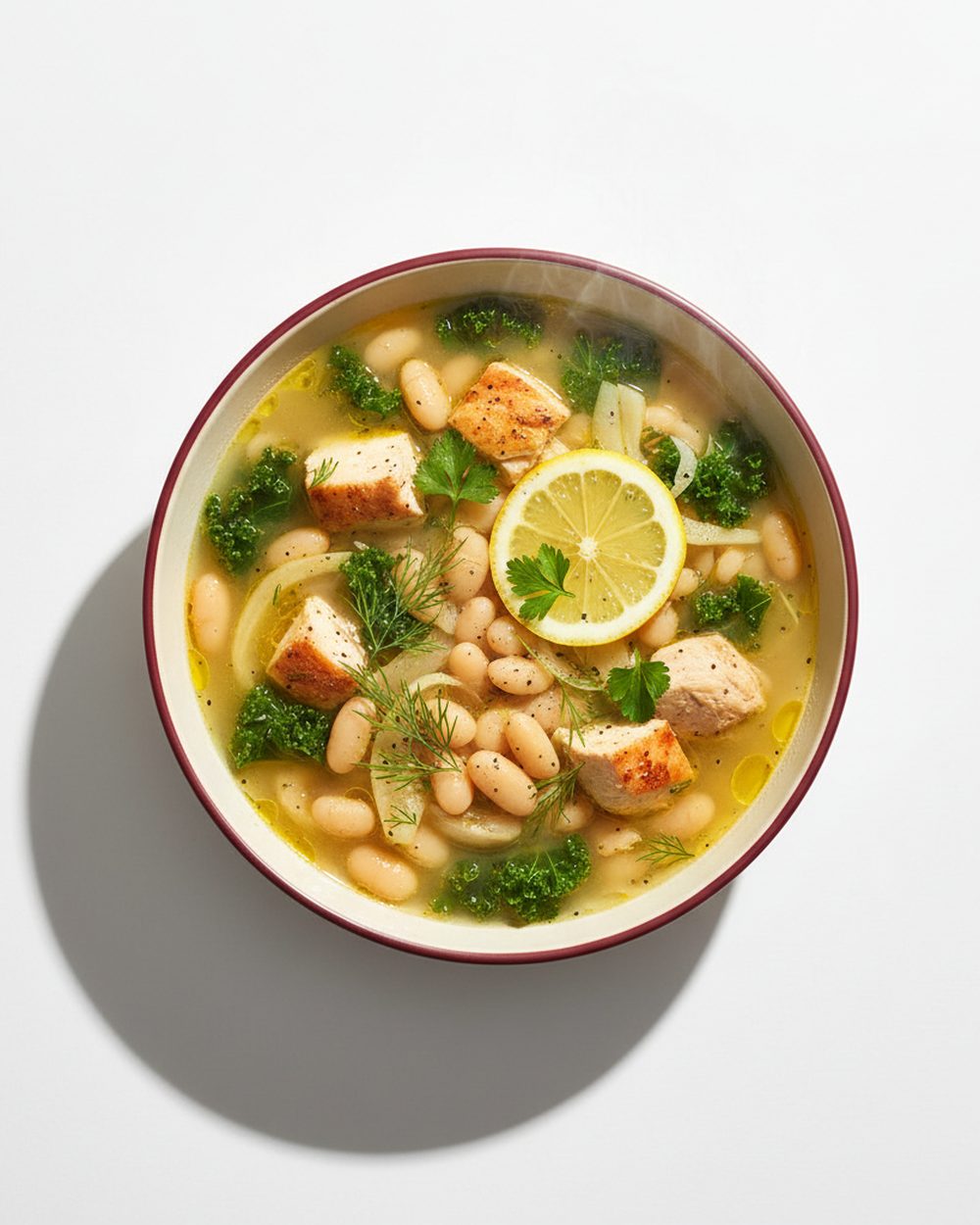 Lemon Chicken + White Bean Mineral Soup plated for the RM Menopause Support collection