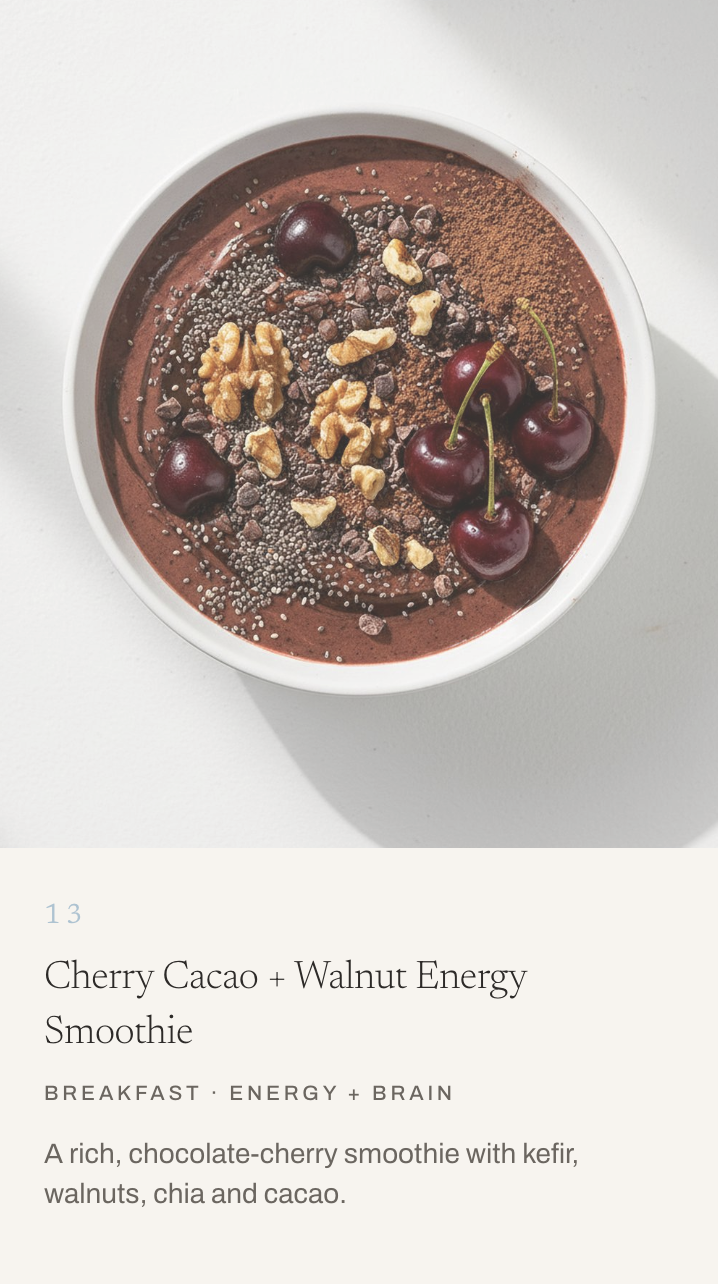 Cherry cacao and walnut energy smoothie bowl from the RM recipe library