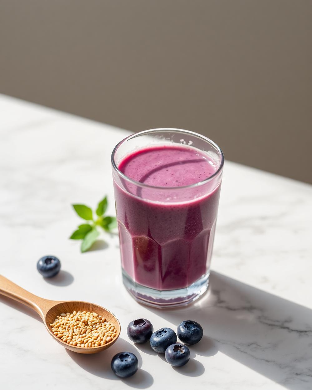 Blueberry Tahini Smoothie plated for the RM Menopause Support collection
