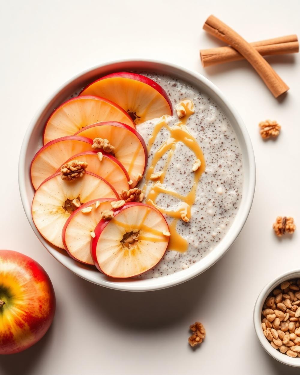 Cinnamon Apple Chia Bowl with Tahini plated for the RM Menopause Support collection