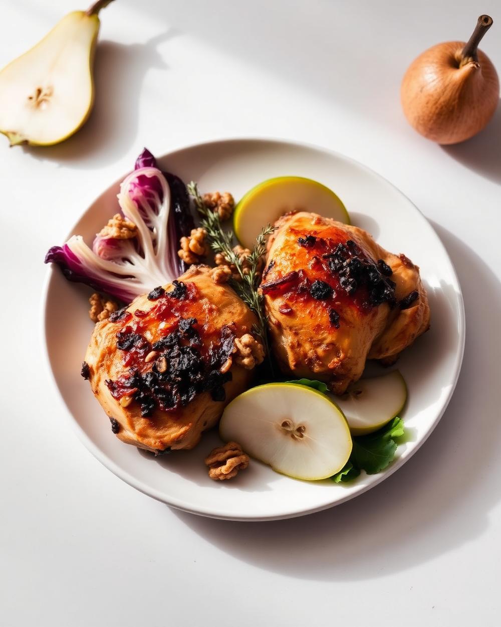 Crispy Chicken with Warm Radicchio & Pear plated for the RM Menopause Support collection