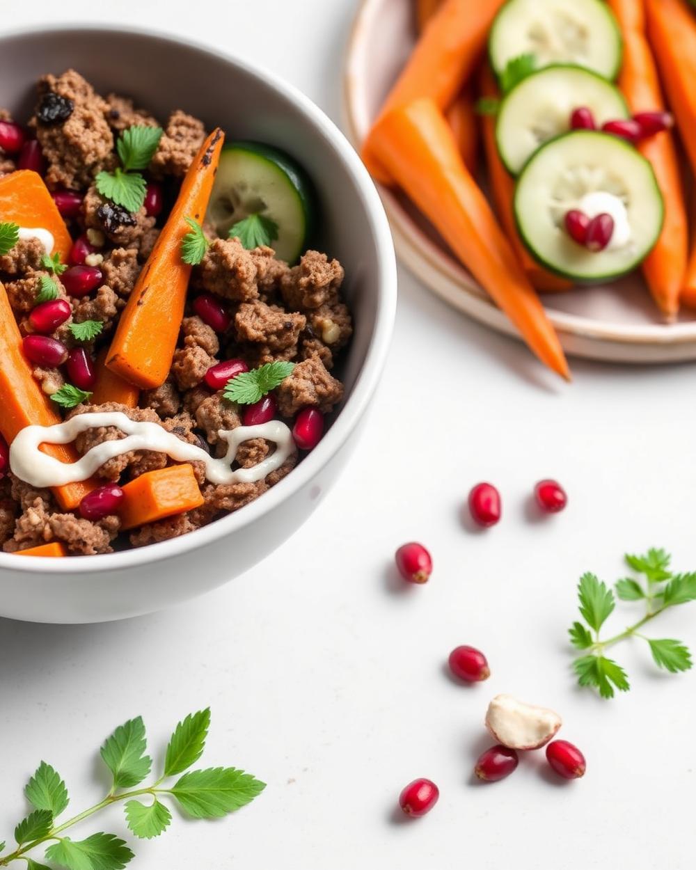 Lamb, Mint & Roasted Carrot Bowl plated for the RM Menopause Support collection