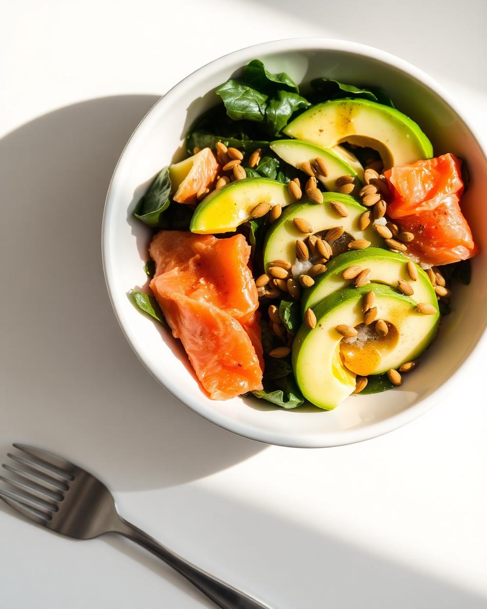 Savory Egg, Salmon & Avocado Breakfast Bowl plated for the RM Menopause Support collection