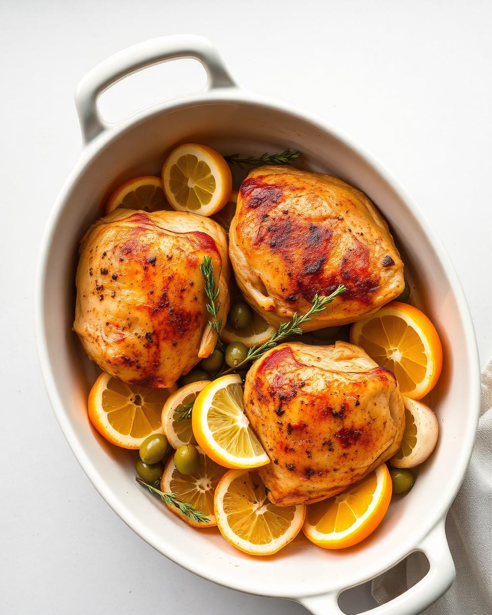 Slow-Roasted Chicken with Fennel, Olives & Orange plated for the RM Menopause Support collection
